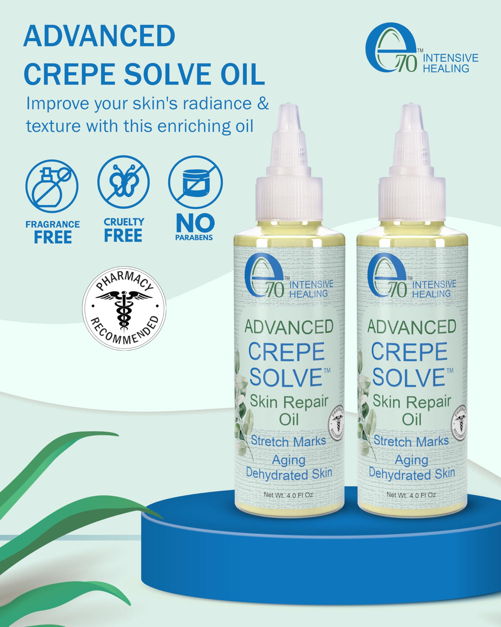 e70 Advanced Firming Oil for Crepe Skin (2 Pk, 4 Fl Oz Each) – Natural Oils, Licorice Root & Chamomile, Made in USA