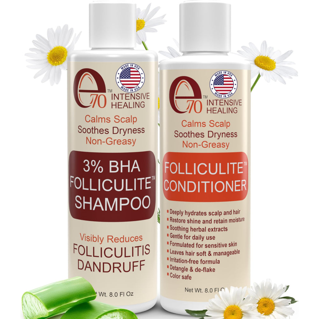 e70 Folliculitis Treatment Shampoo & Conditioner – 3% BHA, Aloe Vera & Tea Tree Oil (8 fl oz) – Made in USA