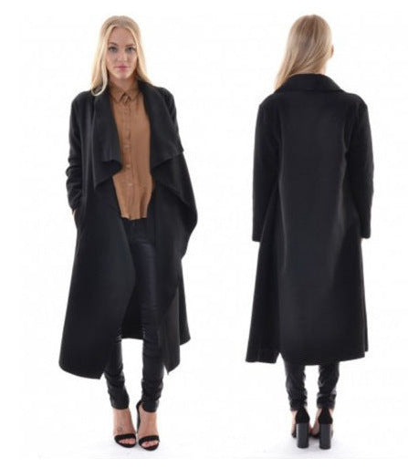 Explosive Long Sleeve Cardigan Jacket Irregular Mid-length Windbreaker
