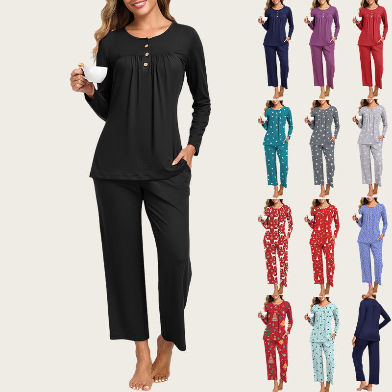 2-Piece Casual Christmas Pajama Set With Pockets