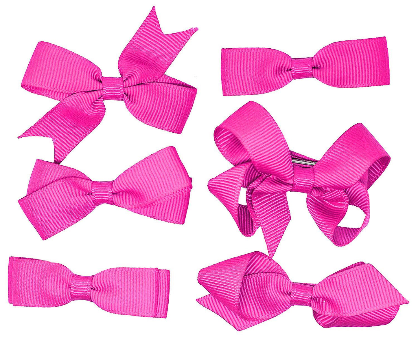 6 PIECE SET Girls Small Hair Bows Clips Grosgrain Ribbon School Uniform Colours[Fuchsia]