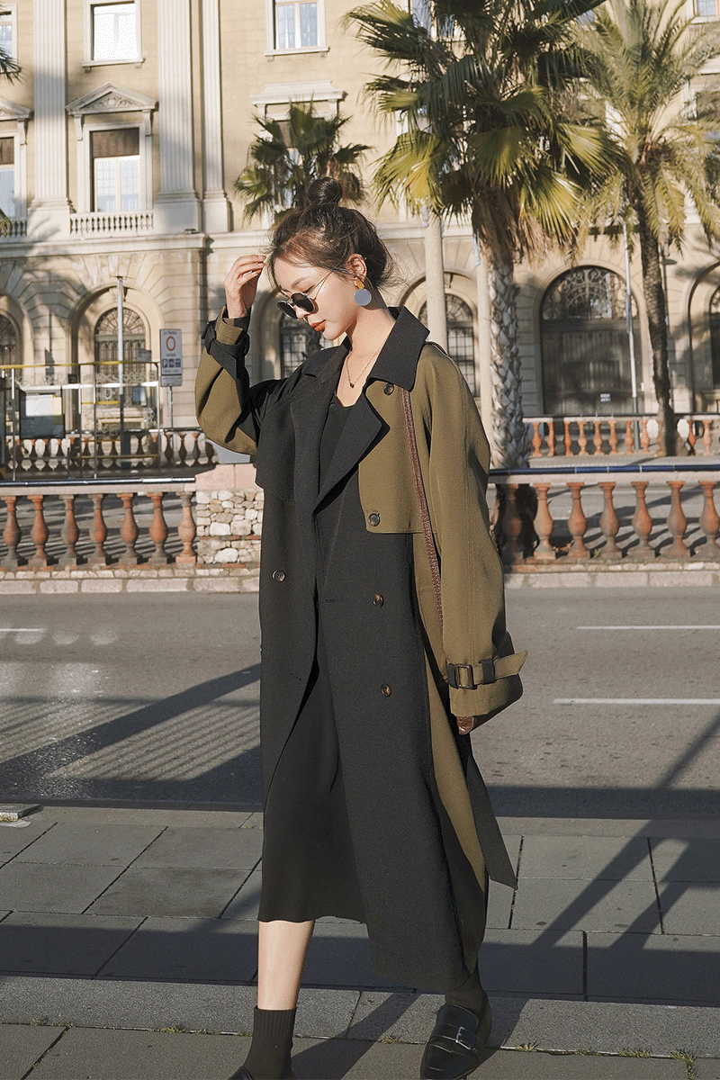 Loose Contrast Stitching Mid-length Trench Coat