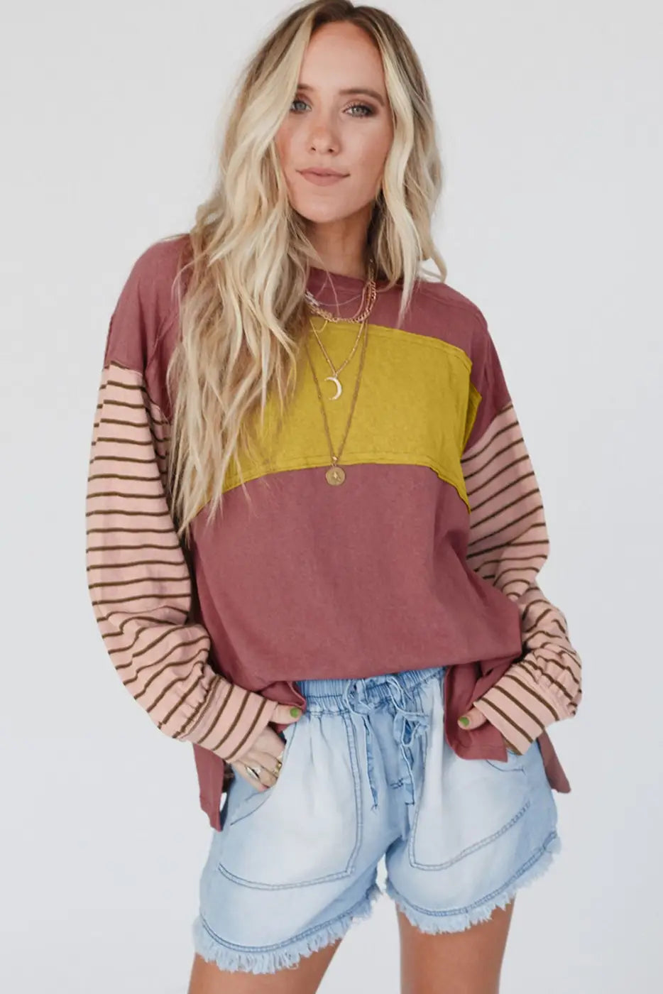 Color Block Bishop Sleeve Top Women UK