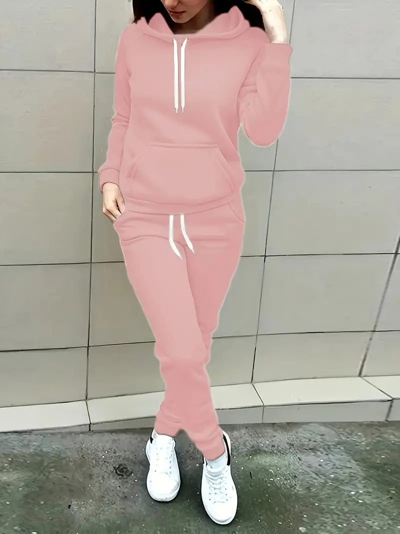 Hooded Sweater Solid Color With Fur Thickened Set Women