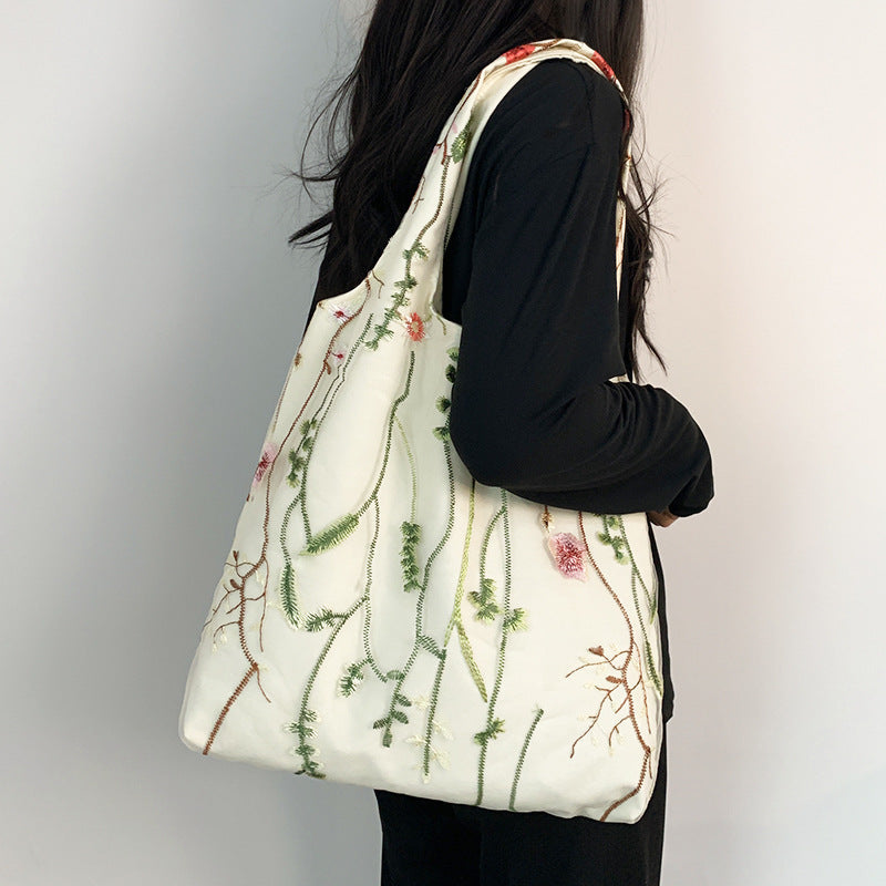 Embroidered Canvas Holiday Shopping Bag Schoolbag