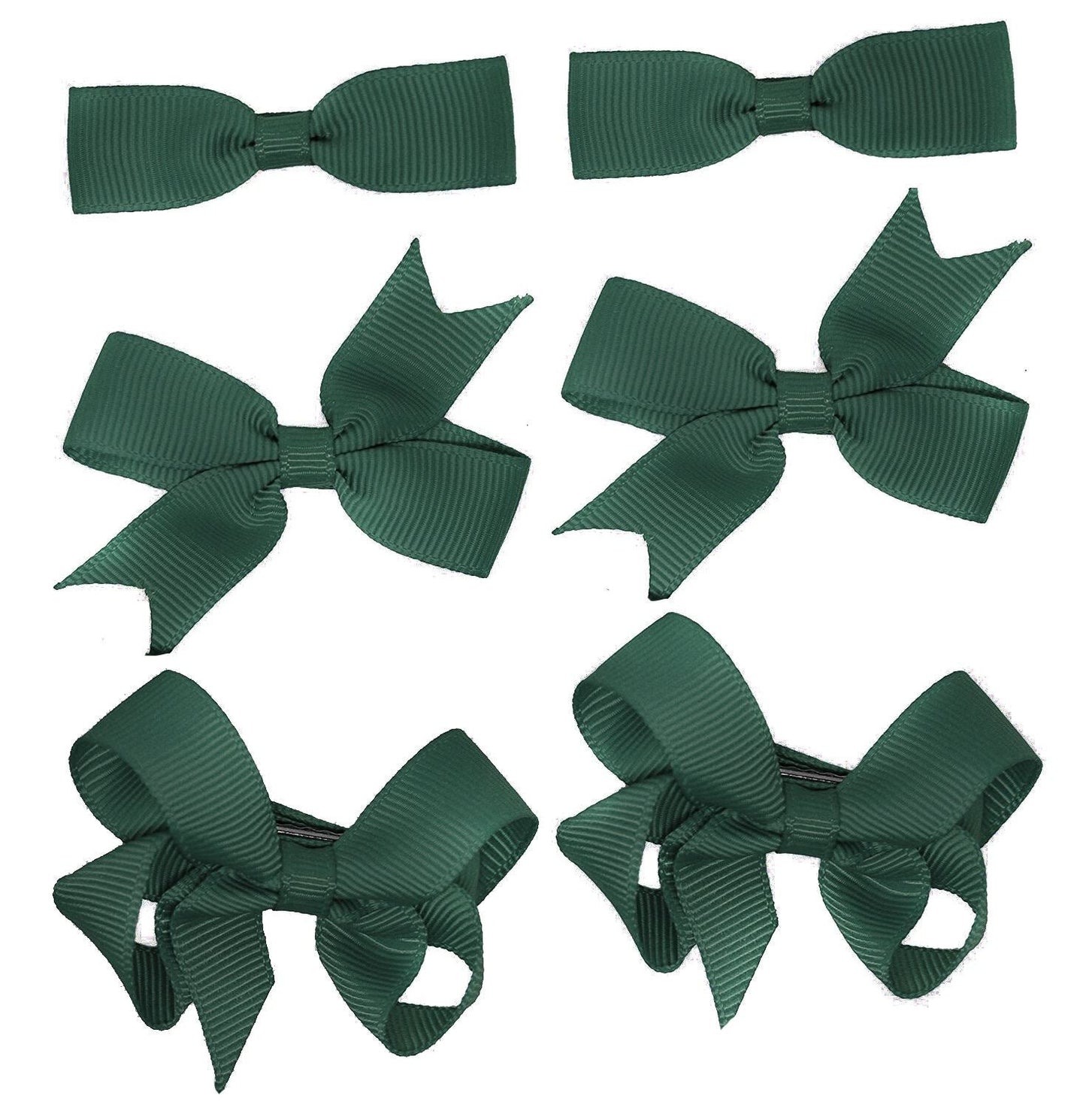 6 PIECE /3 Pairs SET Girls Small Hair Bows Grosgrain Ribbon Clips School Colours[Emerald Green]