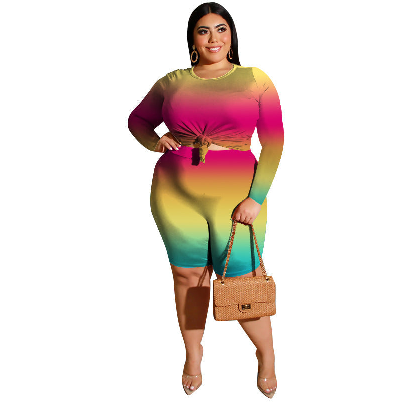 Women's Fashionable Casual Two-Piece Set Printed Top And Shorts