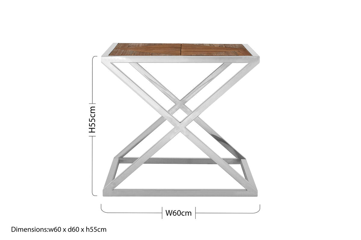 Natural Square Side Table with Cross Frame, Hudson