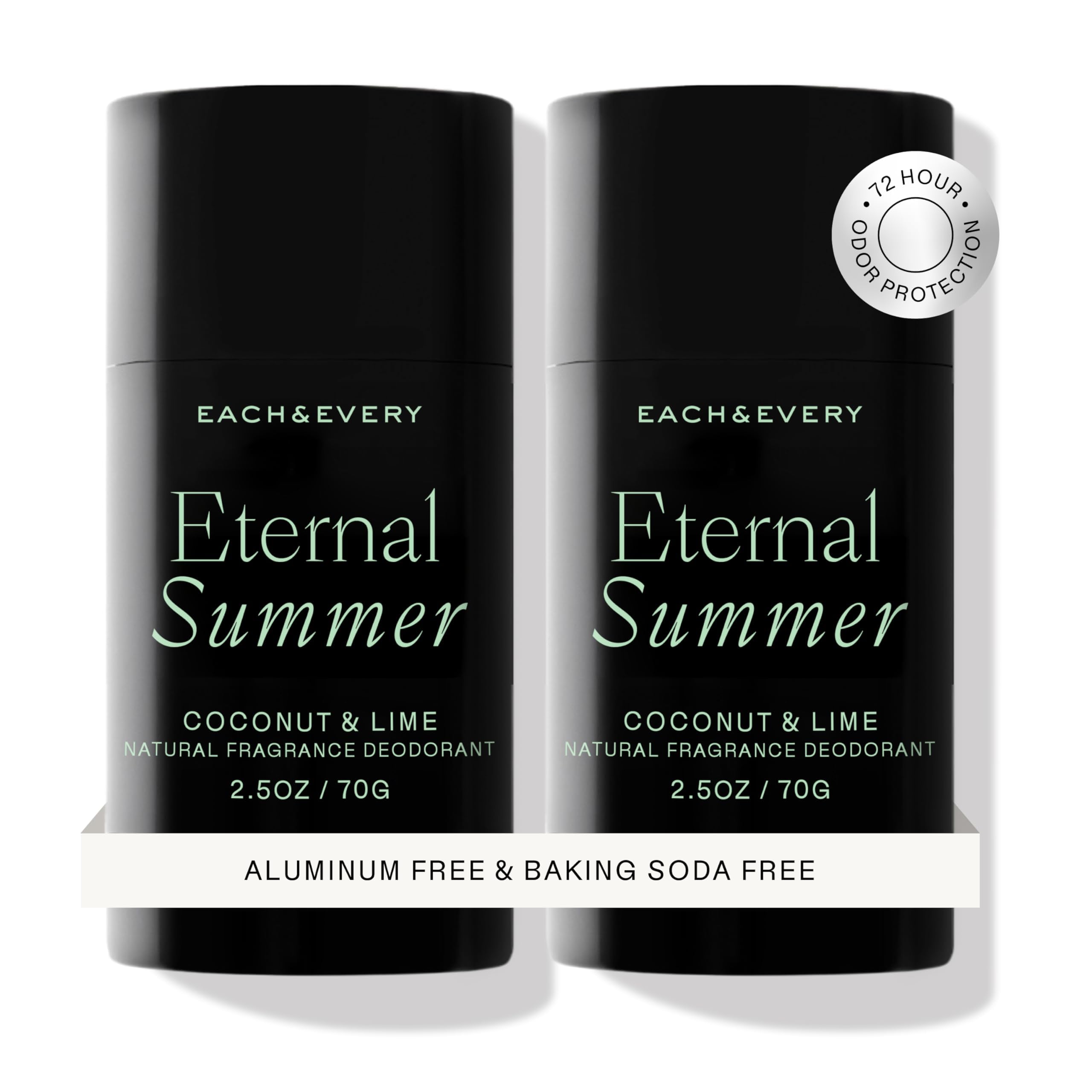 Each & Every Aluminum Free Deodorant for Men & Women — Coconut & Lime, EWG Verified, 2.5oz 2-Pack