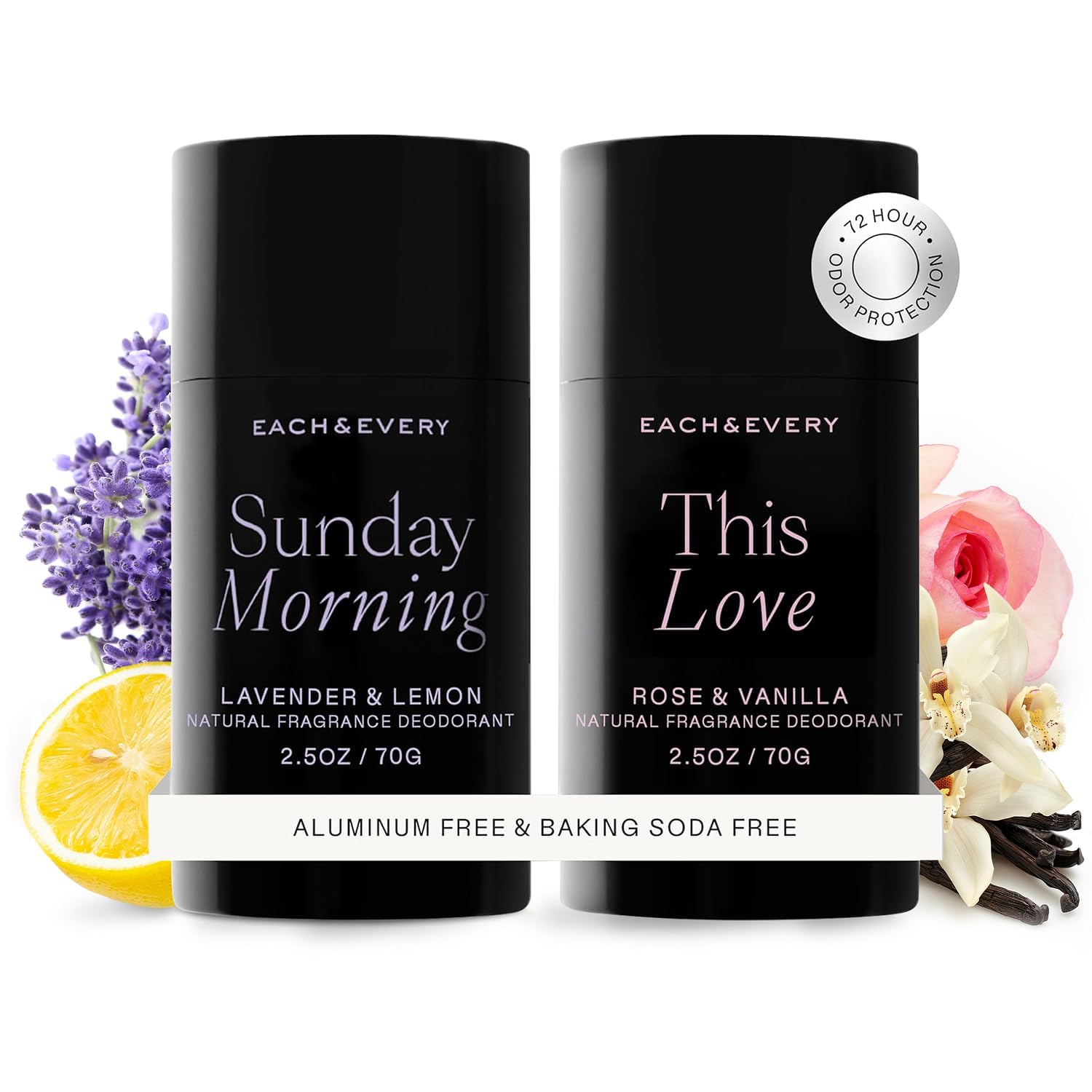 Each & Every Aluminum Free Deodorant – Lavender Lemon + Rose Vanilla | 2.5oz, 2 Pack