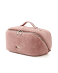 EACHY Travel Makeup Bag — Faux Fur Cosmetic Case with 180° Flat-Open Access | Large Capacity