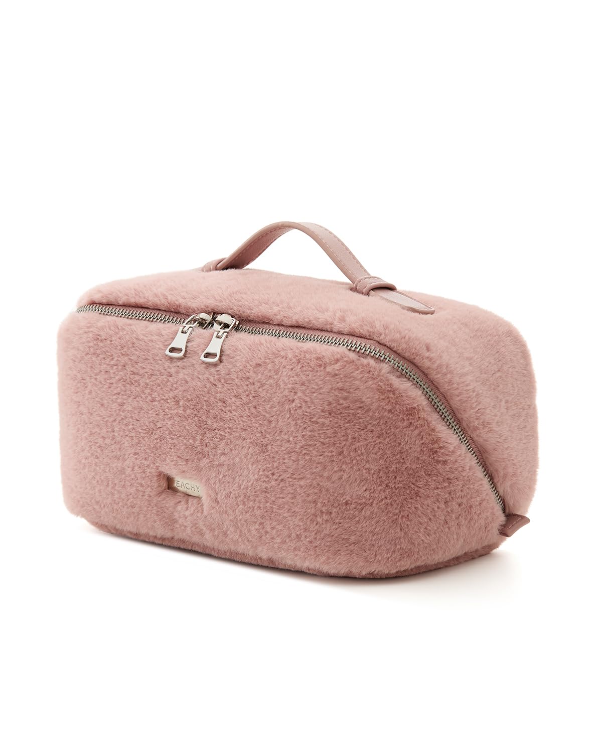 EACHY Travel Makeup Bag — Faux Fur Cosmetic Case with 180° Flat-Open Access | Large Capacity