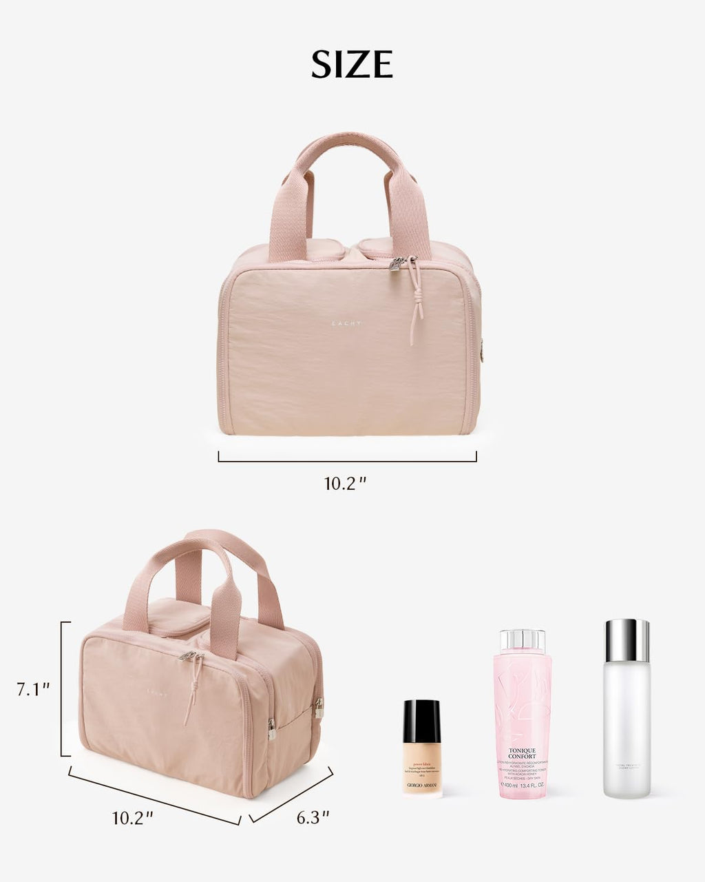 EACHY Travel Makeup Bag with Handle – Large Capacity, Waterproof, Pink