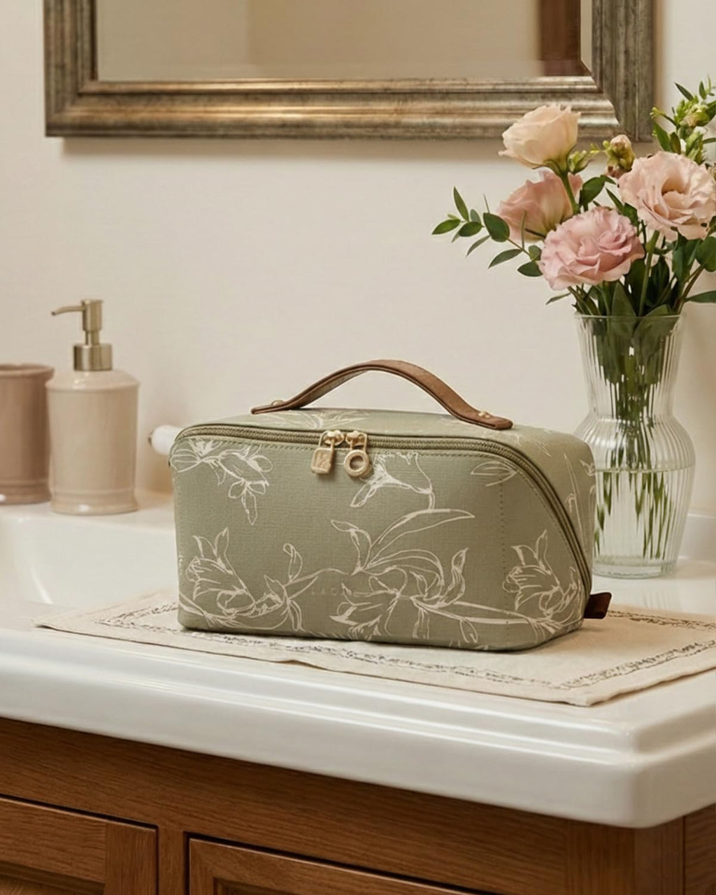 EACHY Travel Makeup Bag — Large Capacity Waterproof Cosmetic Bag for Women | Open Flat Design