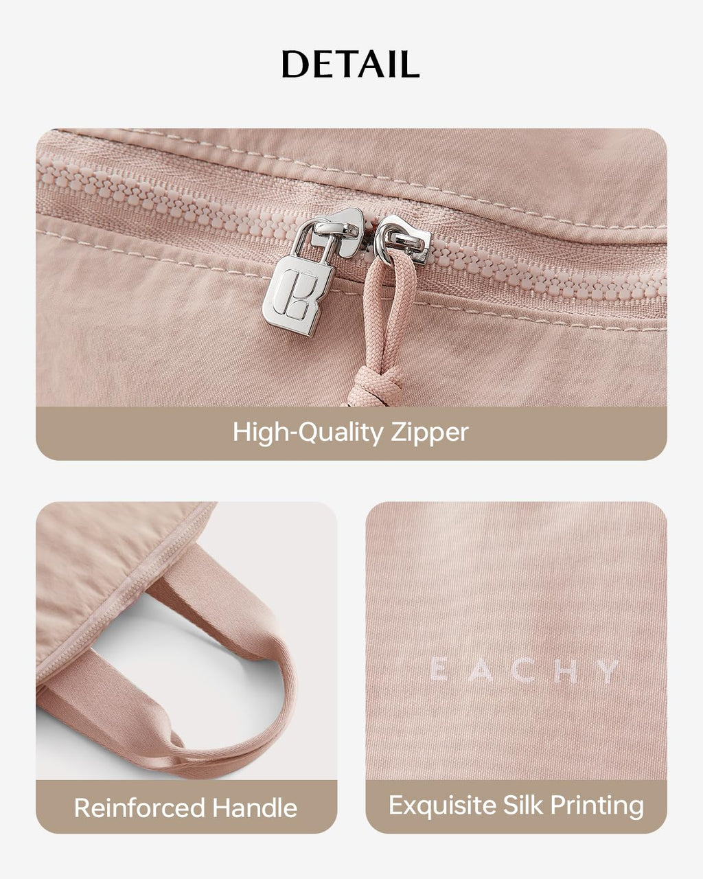 EACHY Travel Makeup Bag with Handle – Large Capacity, Waterproof, Pink