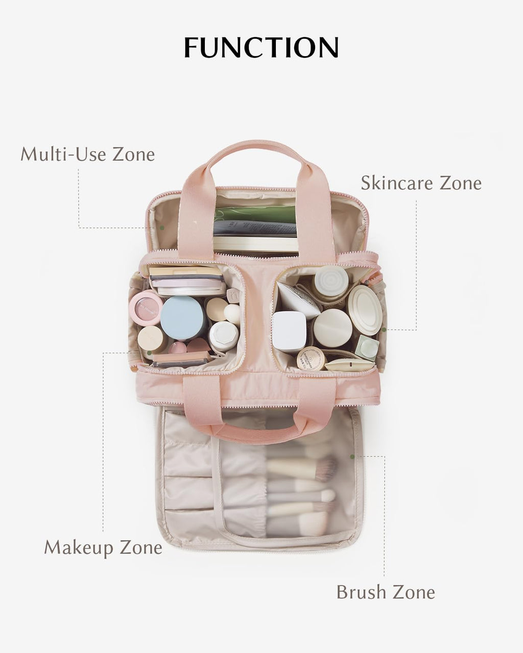 EACHY Travel Makeup Bag with Handle – Large Capacity, Waterproof, Pink