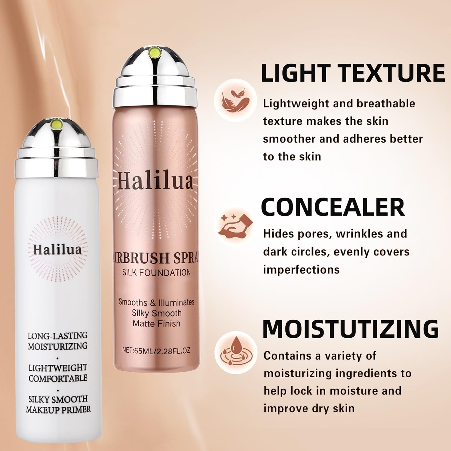 Eakroo Airbrush Foundation Spray with Primer – Buildable, Waterproof Coverage (Shade 2Beige)