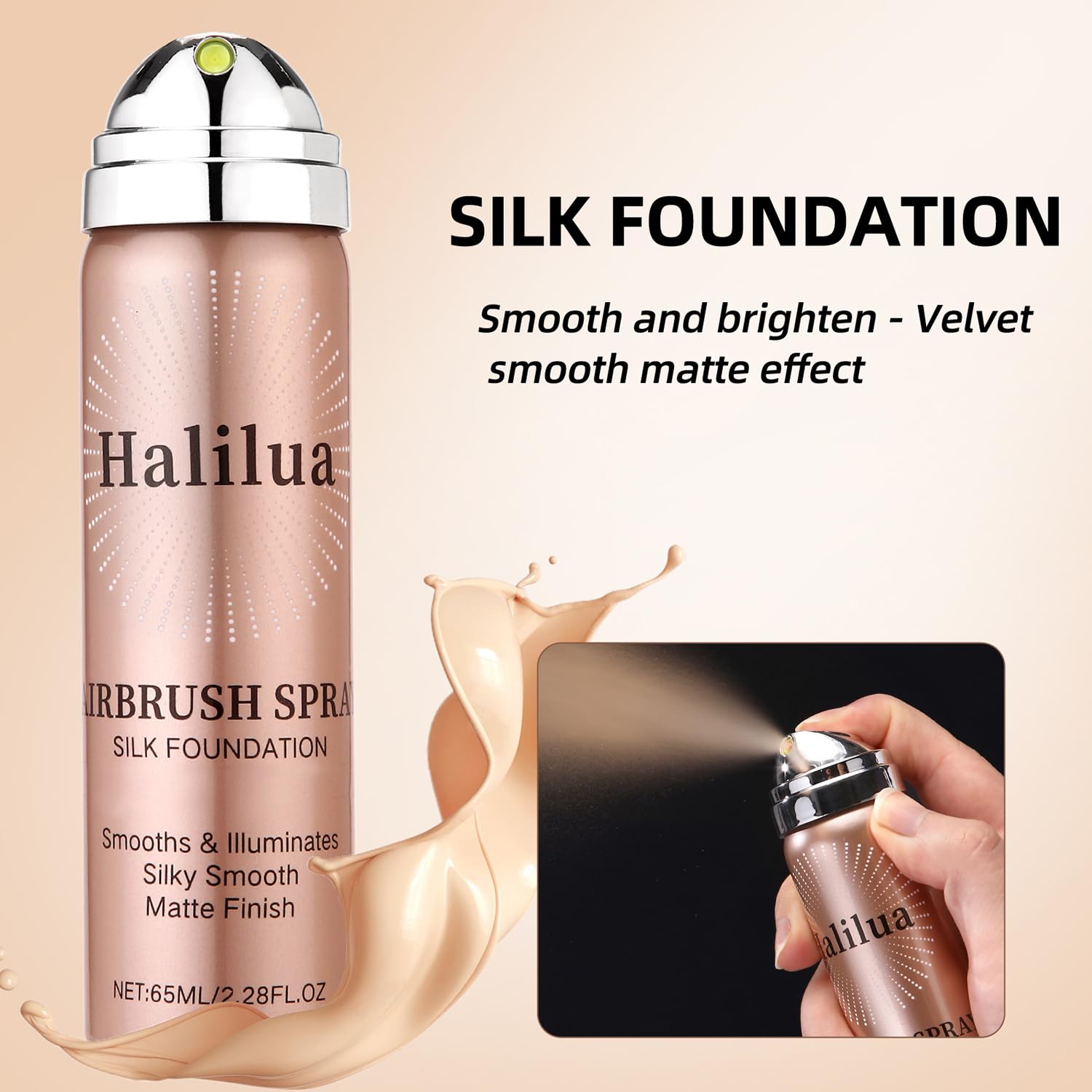 Eakroo Airbrush Foundation Spray with Primer – Buildable, Waterproof Coverage (Shade 2Beige)