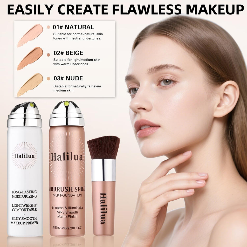 Eakroo Airbrush Foundation Spray with Primer – Buildable, Waterproof Coverage (Shade 2Beige)