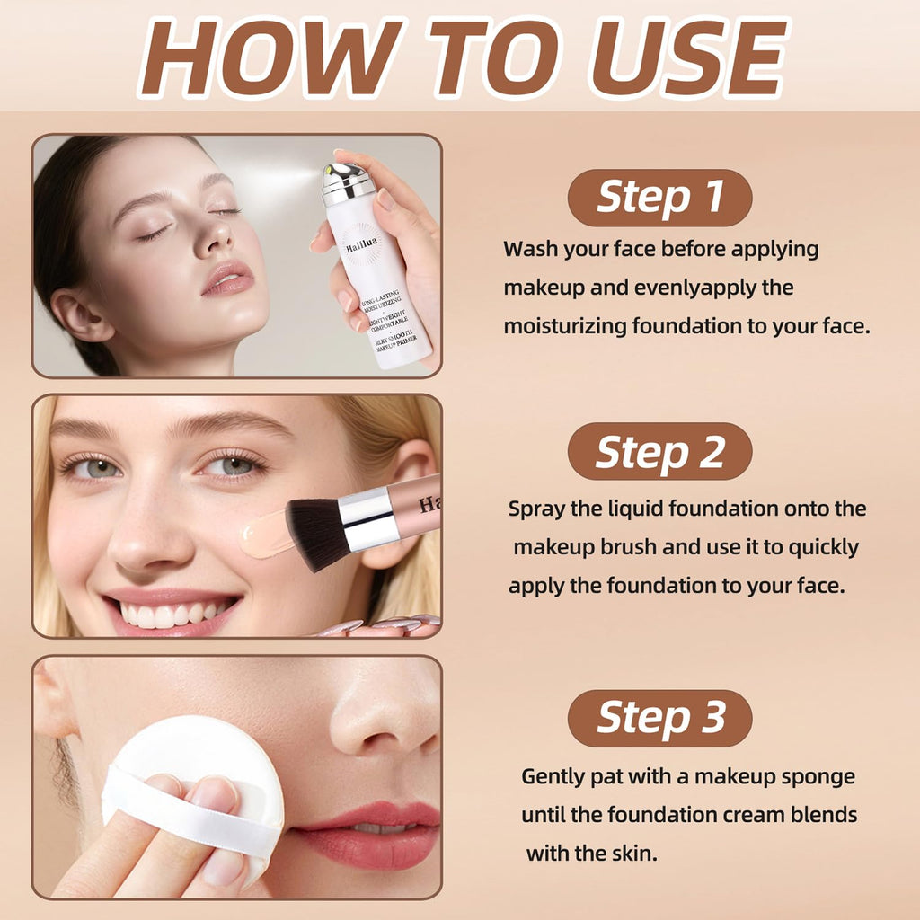 Eakroo Airbrush Foundation Spray with Primer – Buildable, Waterproof Coverage (Shade 2Beige)