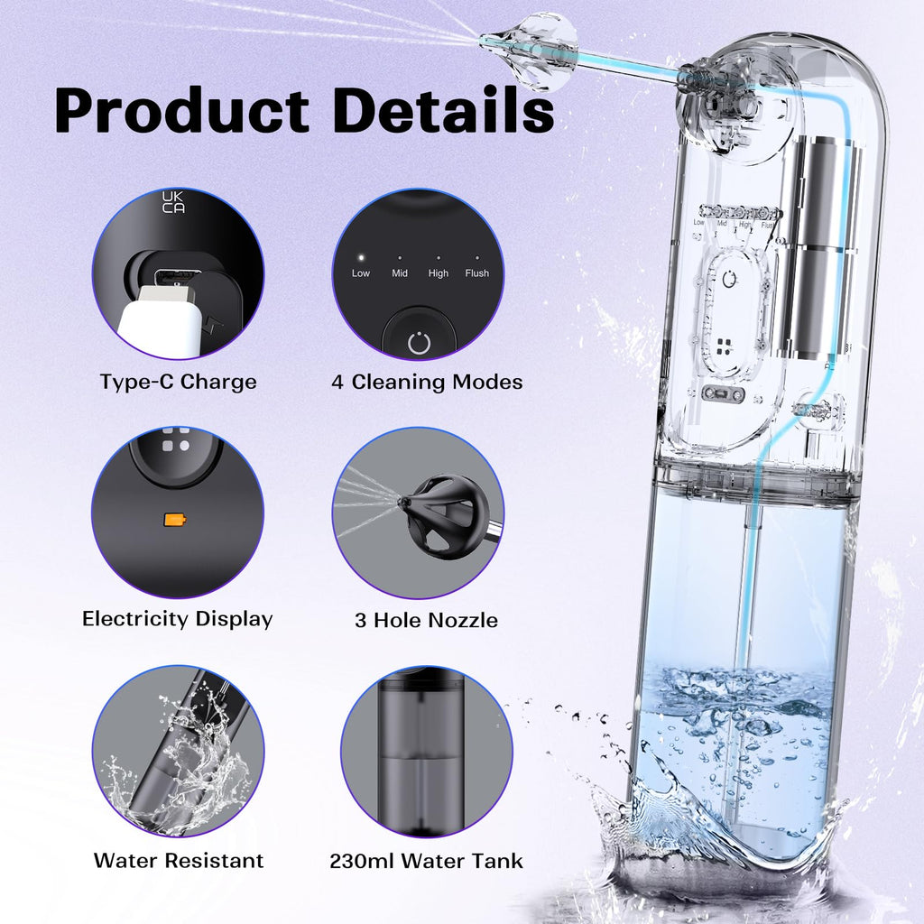 Ear Wax Removal System – 4 Pressure Settings, IPX7 Waterproof, USB Rechargeable, 6 Nozzles