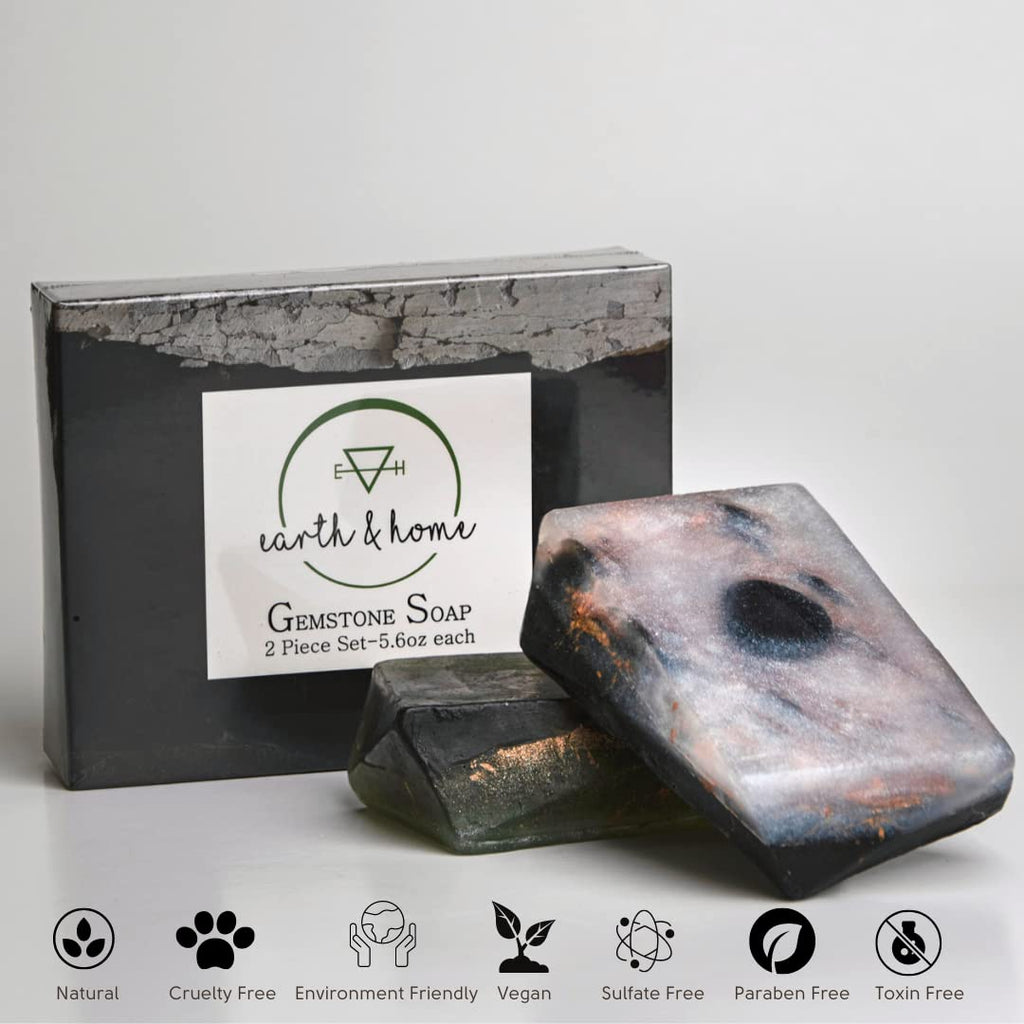 Earth & Home Rock Soap Gift Set – Jade & Black Obsidian Gemstone Soaps (2) with Natural Ingredients