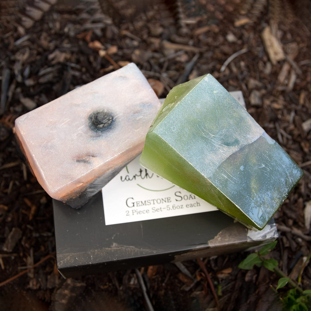 Earth & Home Rock Soap Gift Set – Jade & Black Obsidian Gemstone Soaps (2) with Natural Ingredients