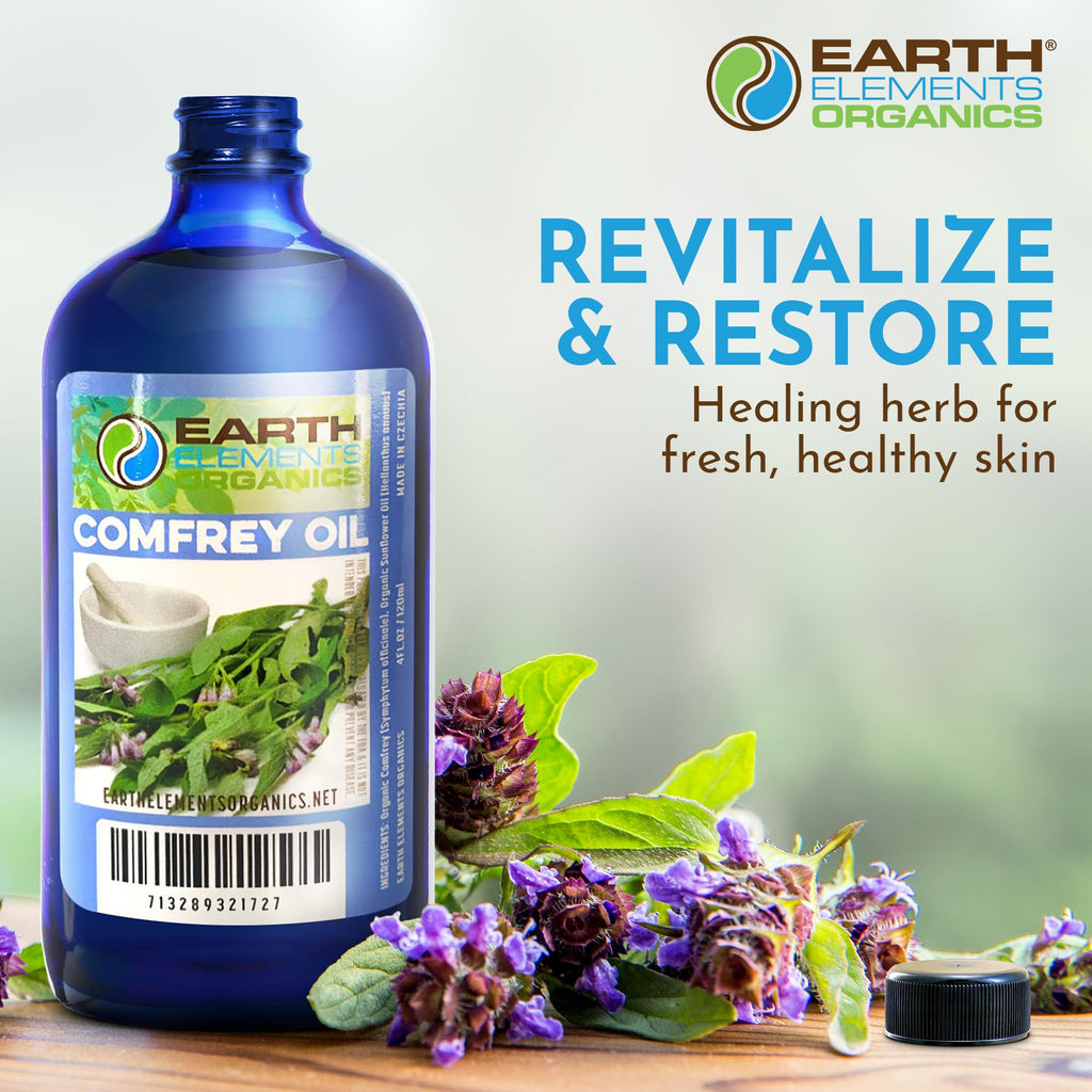 Earth Elements Organics Comfrey Oil – Organic Herbal Skincare, Sunflower Oil, 4 fl oz