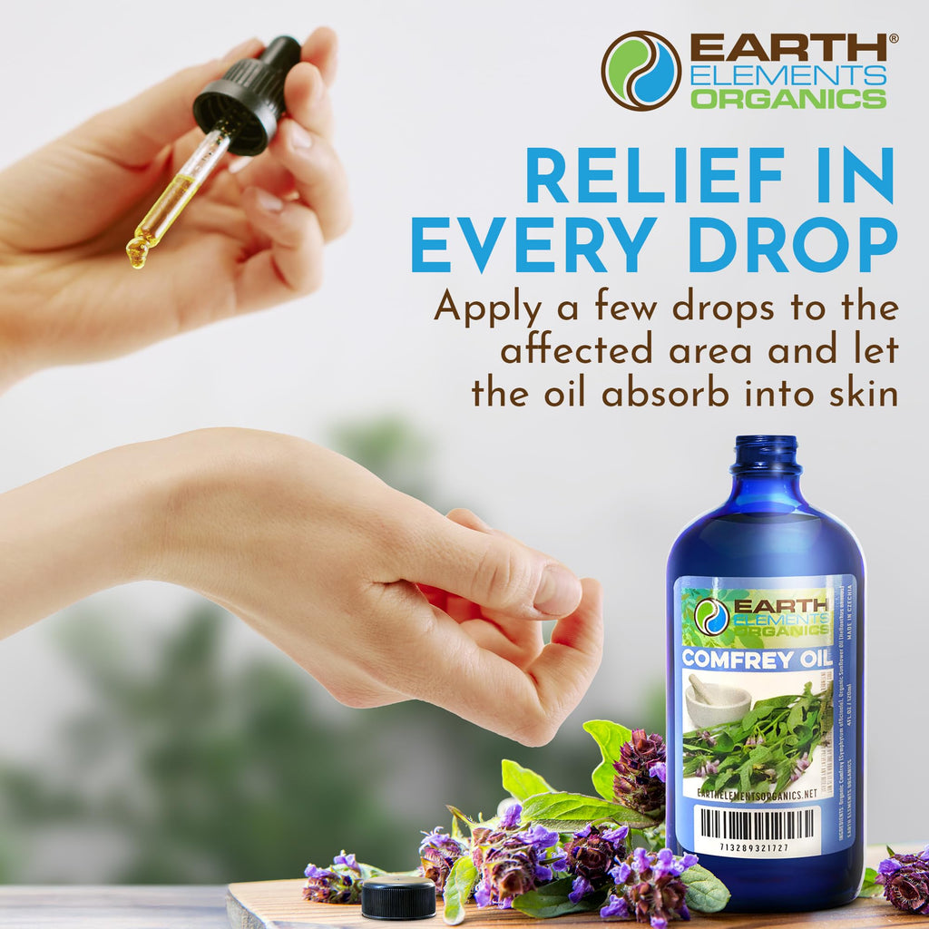 Earth Elements Organics Comfrey Oil – Organic Herbal Skincare, Sunflower Oil, 4 fl oz