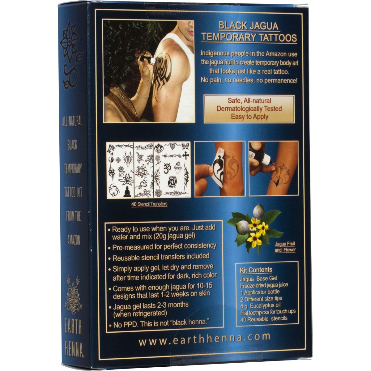 Earth Henna Organic Jagua Black Temporary Tattoo Kit – Made in USA