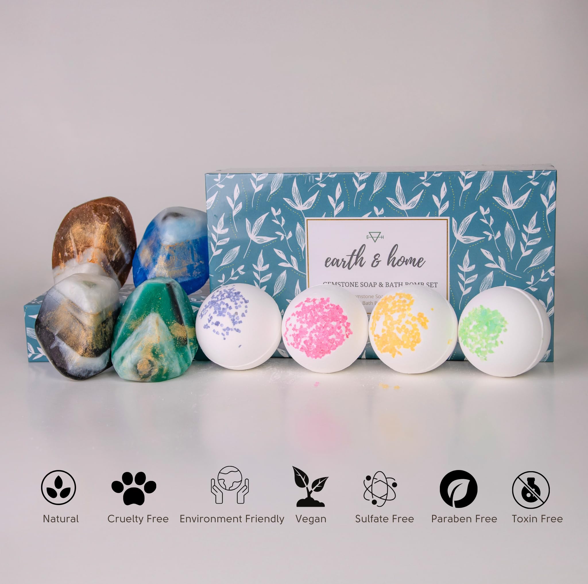 Earth & Home Gemstone Soap & Bath Bomb Set – Relaxing Spa Gift with Crystals