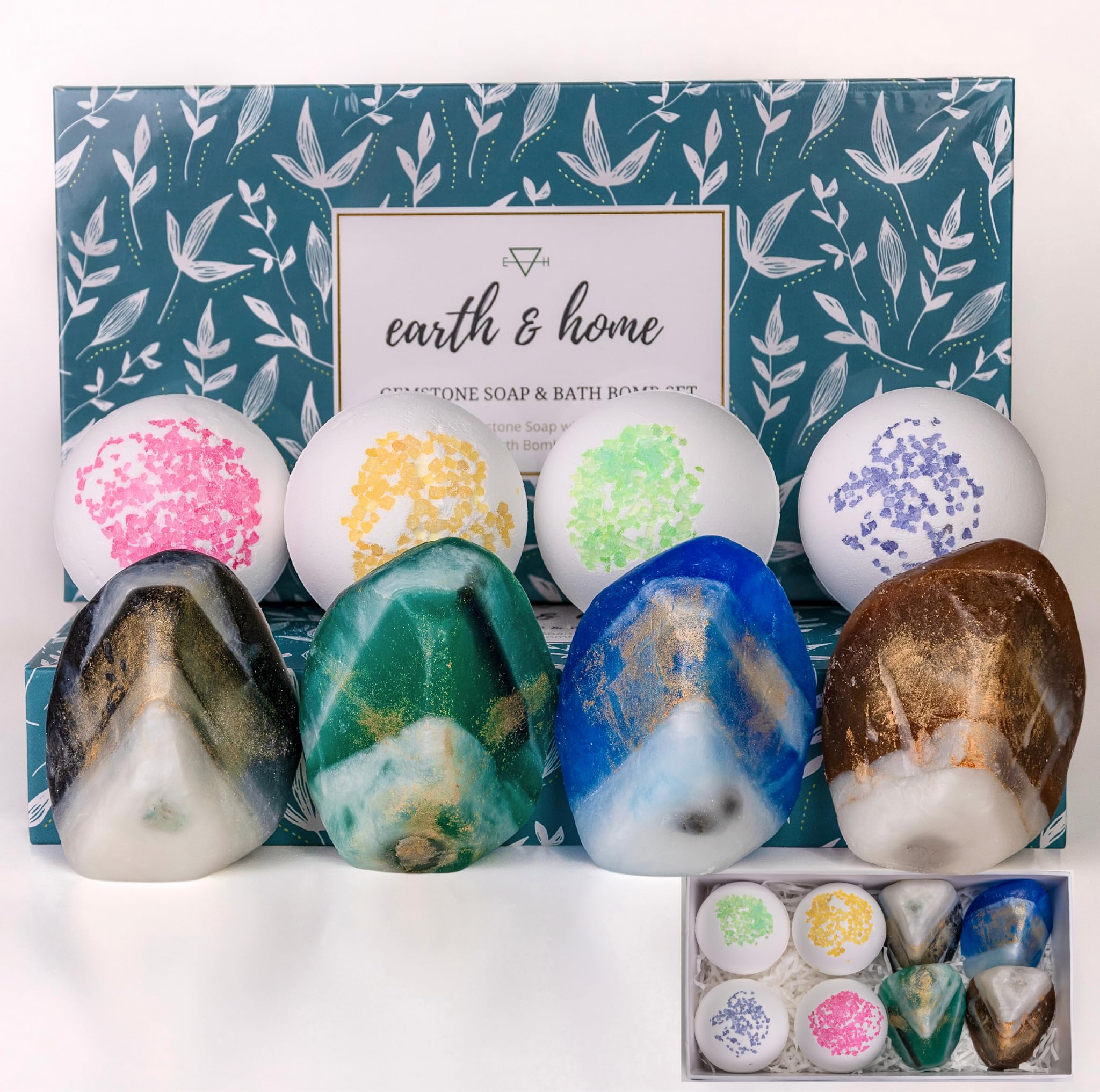 Earth & Home Gemstone Soap & Bath Bomb Set – Relaxing Spa Gift with Crystals