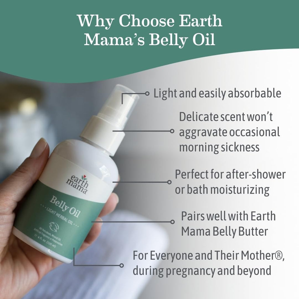 Earth Mama Belly Oil for Dry Skin — Calendula Skin Care Moisturizer for Pregnancy & Postpartum, 4 oz (3-Pack)
