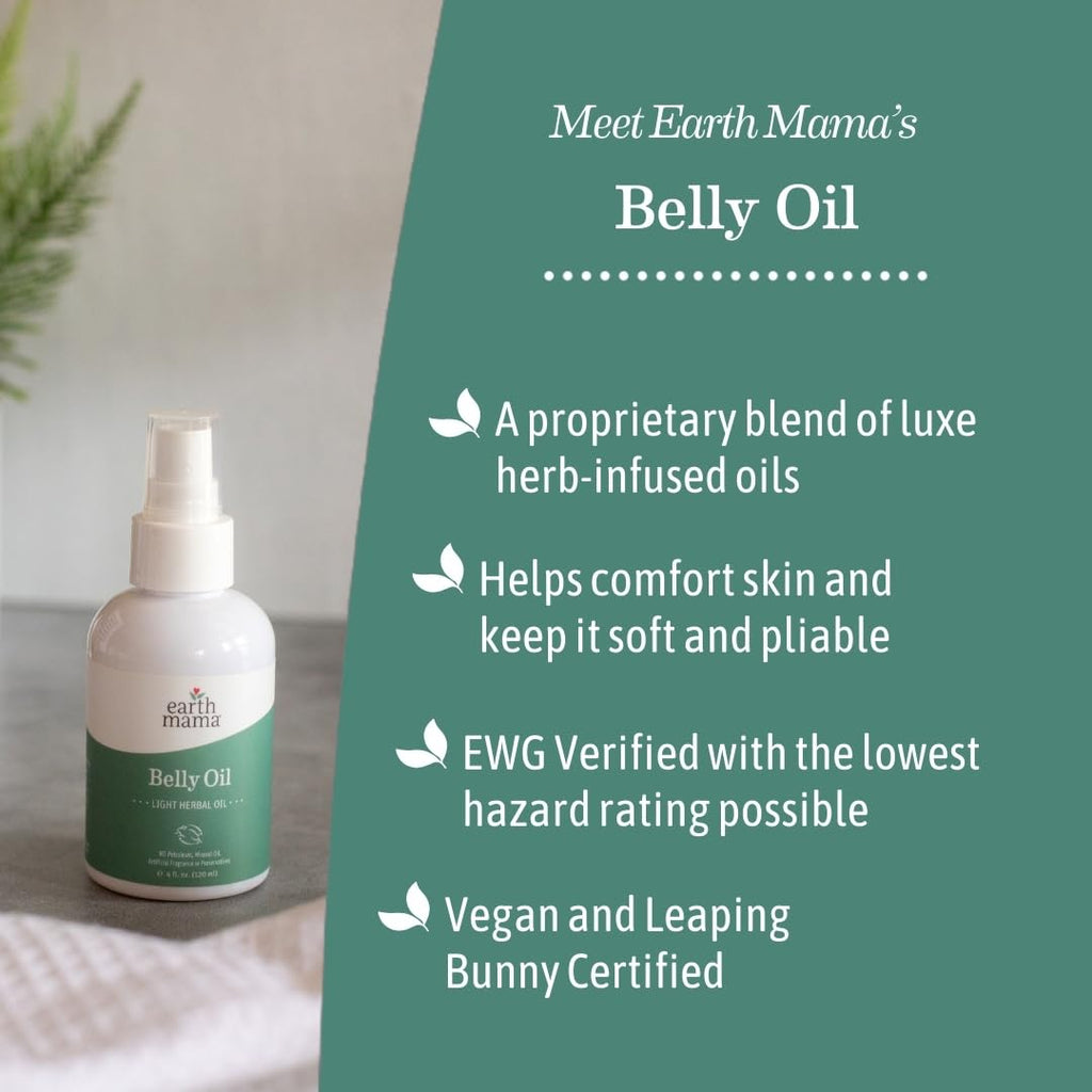 Earth Mama Belly Oil for Dry Skin — Calendula Skin Care Moisturizer for Pregnancy & Postpartum, 4 oz (3-Pack)