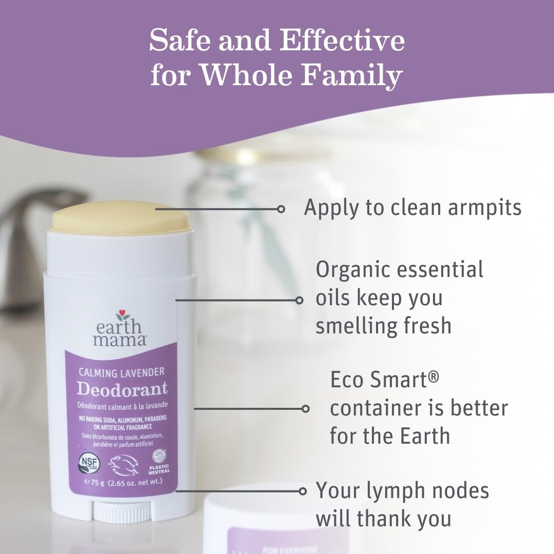 Earth Mama Calming Lavender Deodorant – Aluminum-Free, Safe for Sensitive Skin, Pregnancy & Nursing