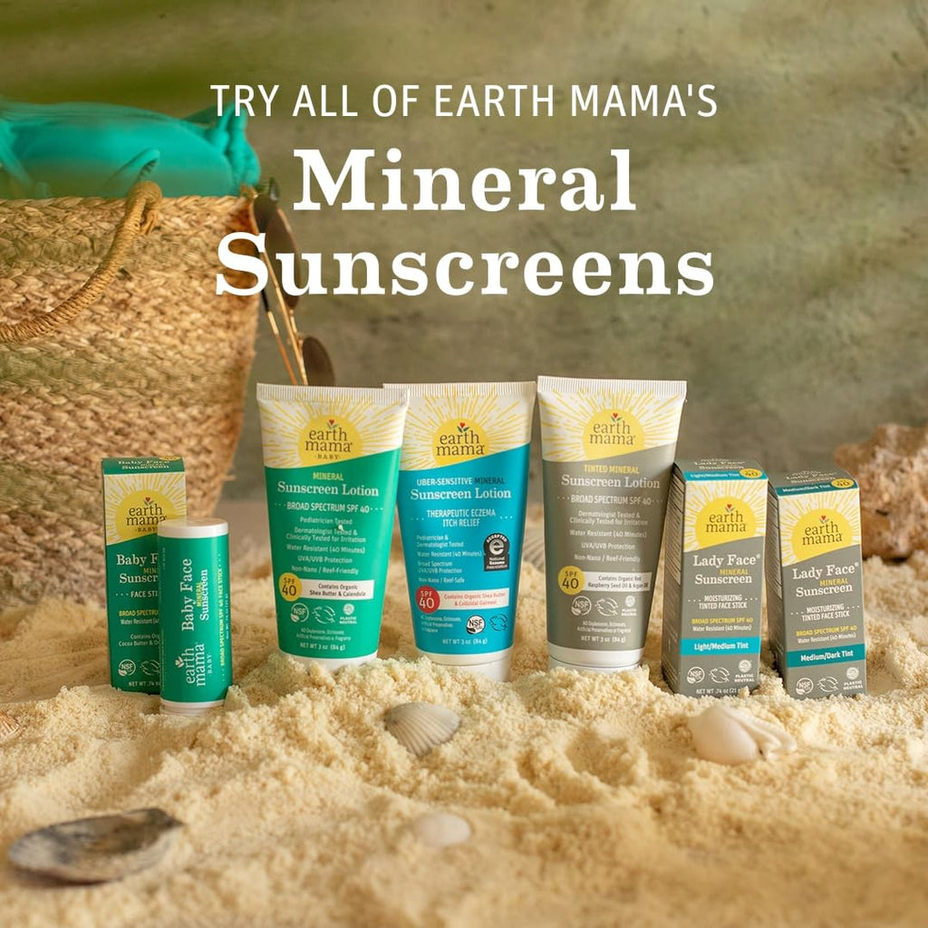 Earth Mama Tinted Mineral Sunscreen Lotion SPF 40 — 3 oz with Organic Argan & Red Raspberry Seed Oil
