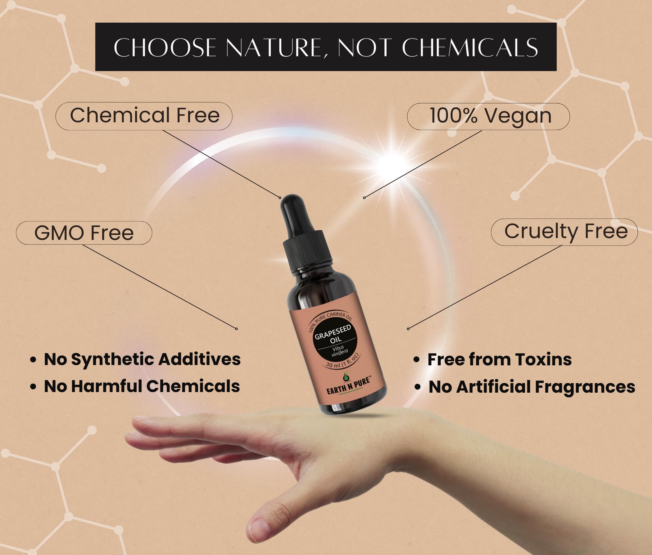 Earth N Pure Grapeseed Oil – Cold-Pressed, Therapeutic Grade, 30 ml