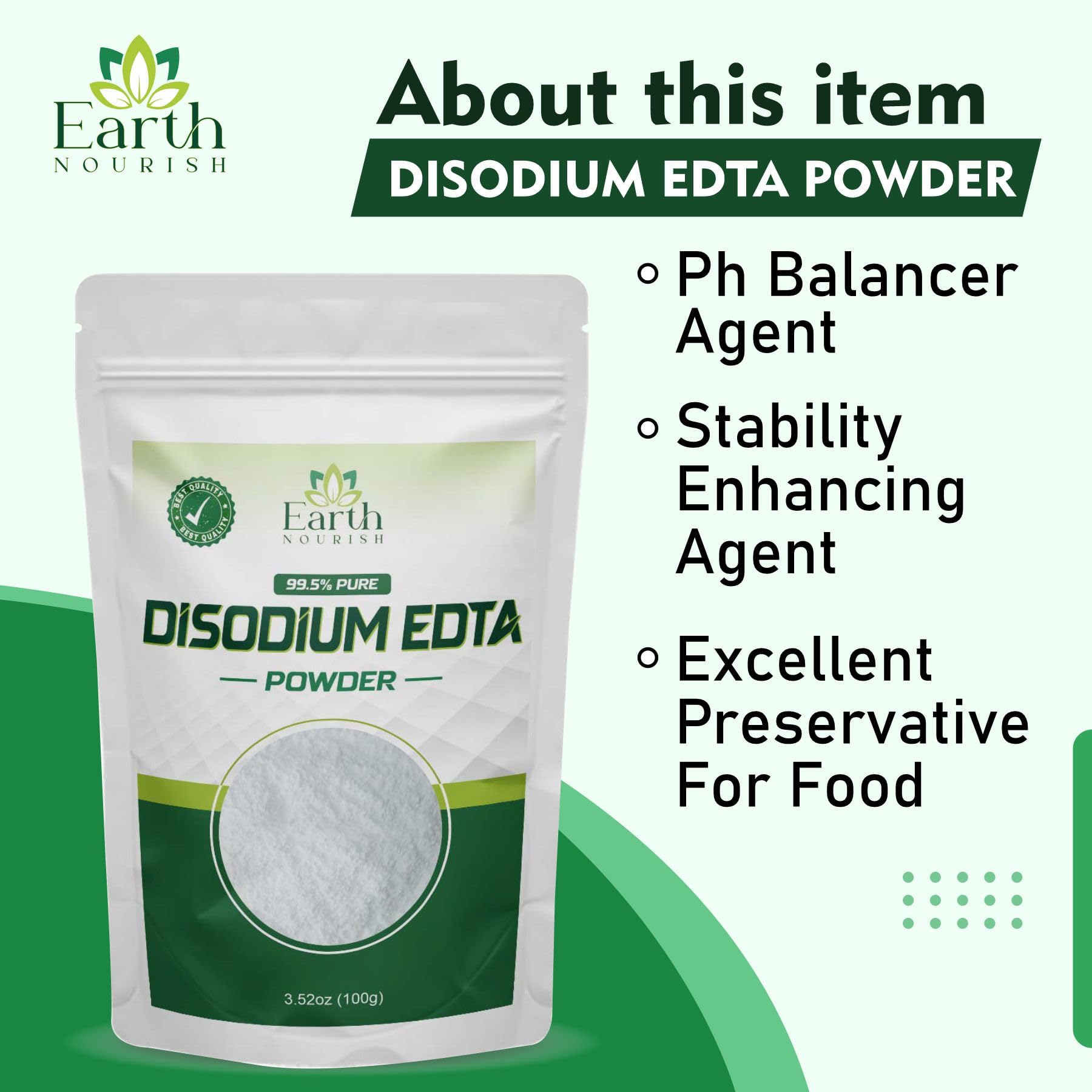 Earth Nourish Disodium EDTA - Cosmetic Grade Raw Material for DIY Shampoos, Soaps & Cleansers | 100g