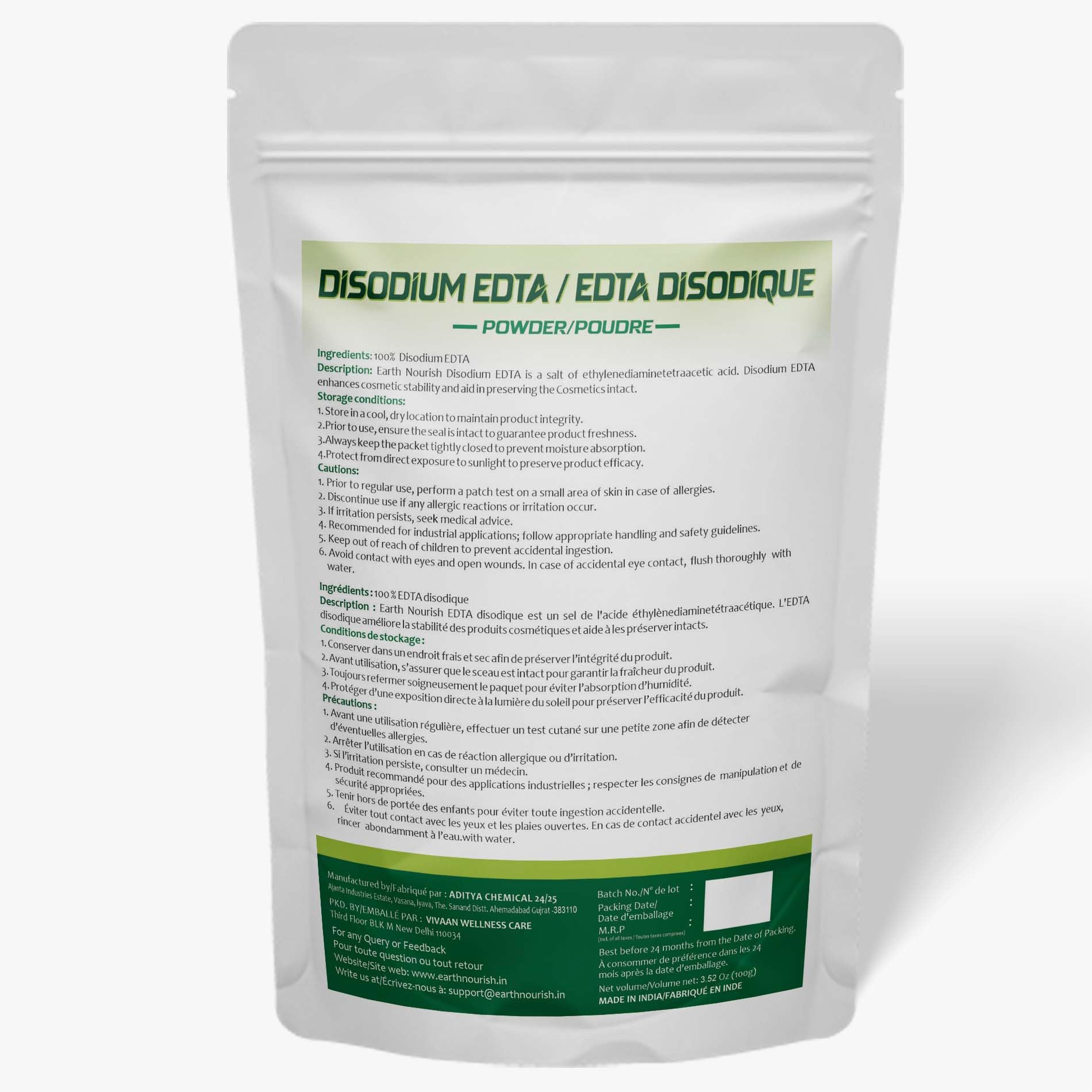 Earth Nourish Disodium EDTA - Cosmetic Grade Raw Material for DIY Shampoos, Soaps & Cleansers | 100g