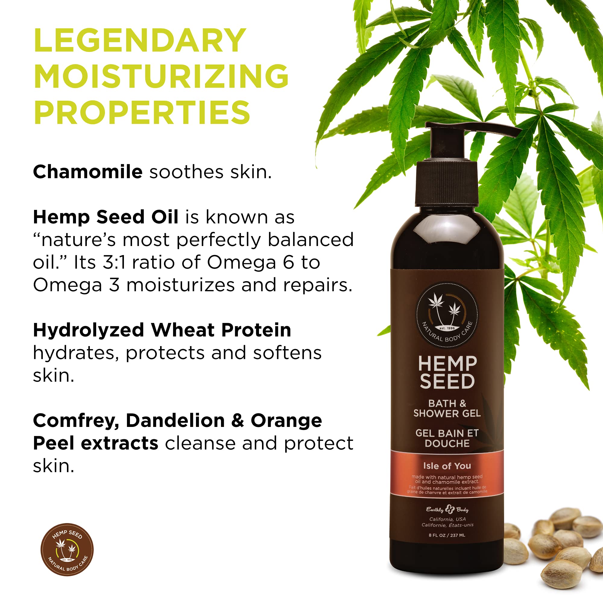 Earthly Body Hemp Seed Bath & Shower Gel – Isle of You | 8 oz | Vegan, Cruelty-Free