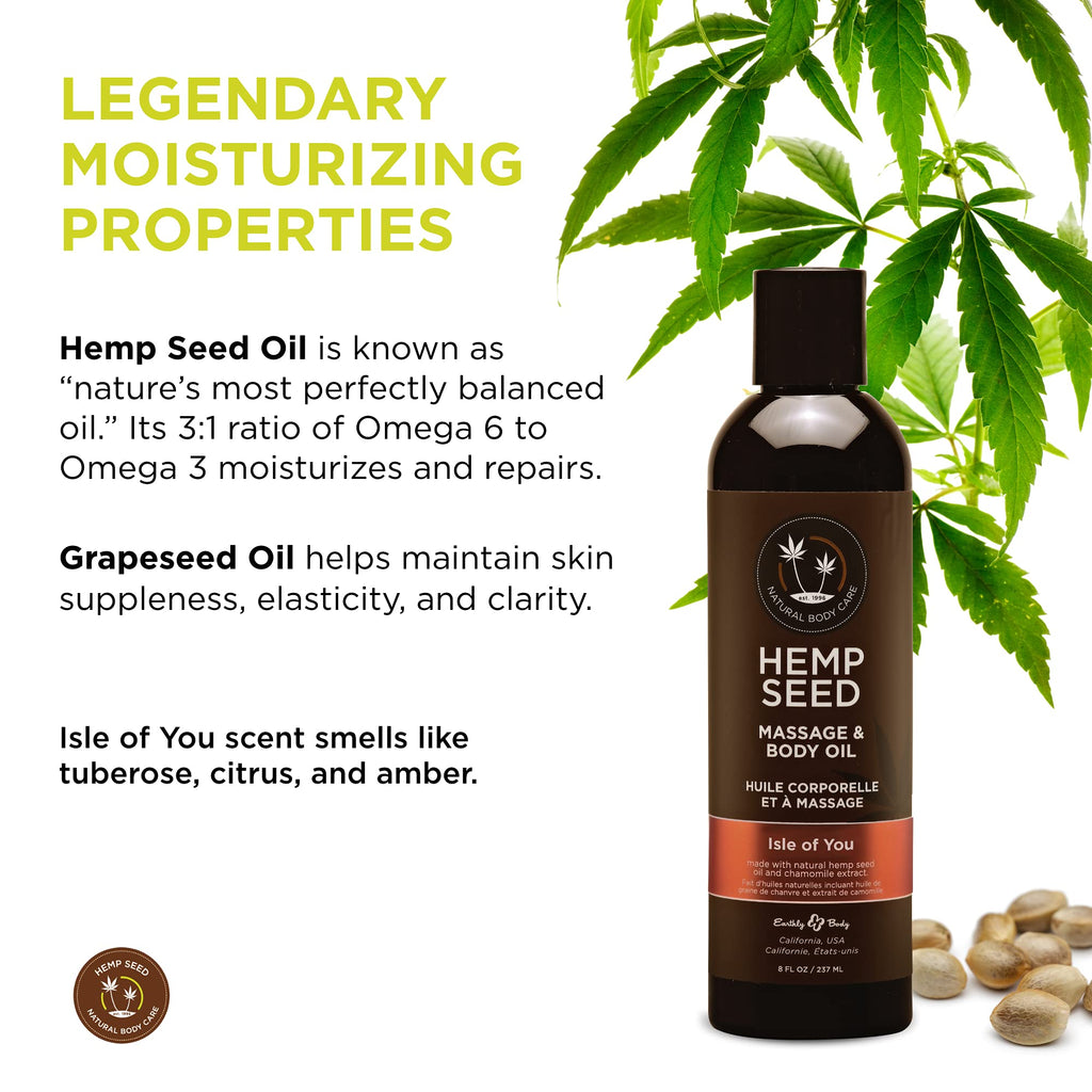 Earthly Body Hemp Seed Massage & Body Oil – Isle of You Scent, 8 fl oz