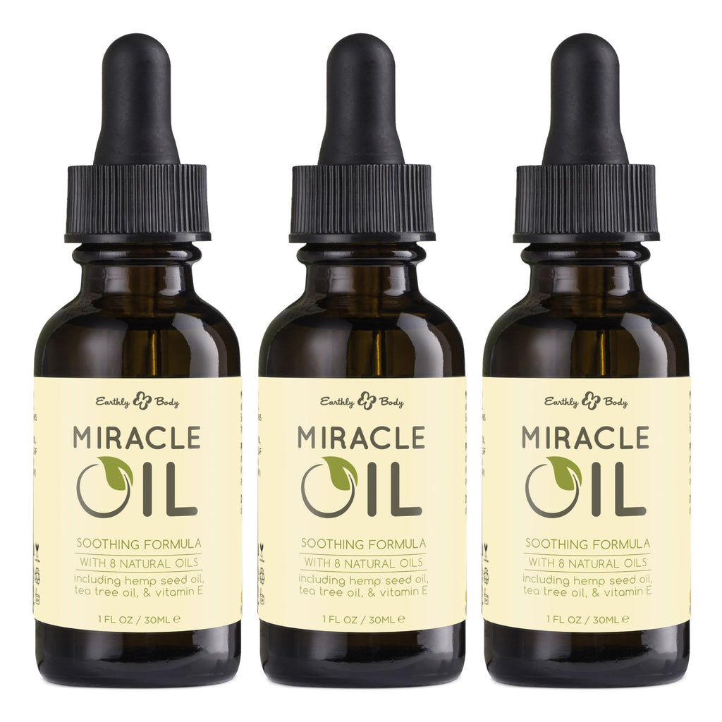 Earthly Body Miracle Oil 3-Pack – 100% Natural Tea Tree & Hemp Seed Oils