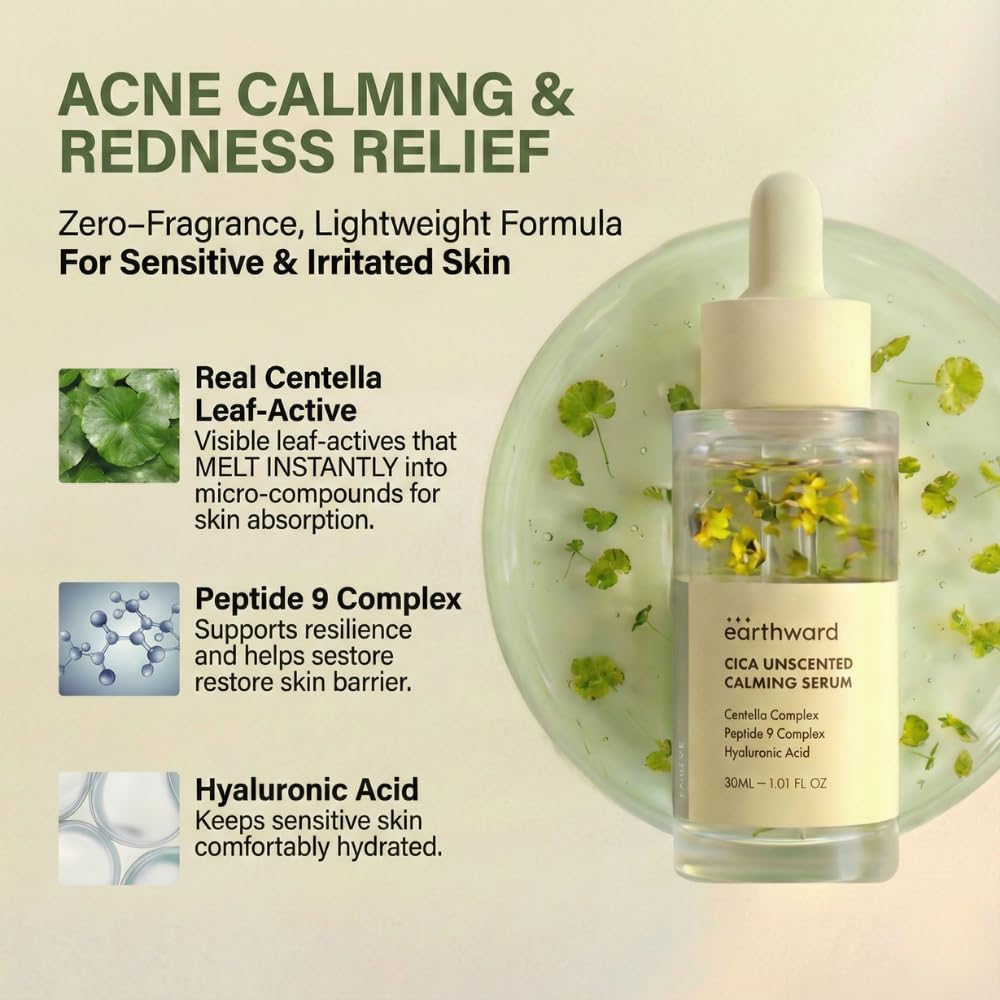 EARTHWARD Centella Serum 494,700 ppm – Unscented Ampoule for Sensitive & Acne-Prone Skin (2x60ml)