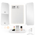 EASEHOLD Lighted Makeup Mirror with 3X Magnification, 3 Color Lights, Touch Sensor – Rechargeable Trifold Vanity