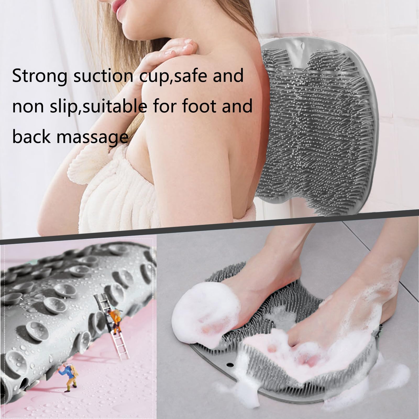 Easkite Shower Foot & Back Scrubber Mat — Wall Mounted Silicone Foot Cleaner with Suction Cups (Grey & Blue)
