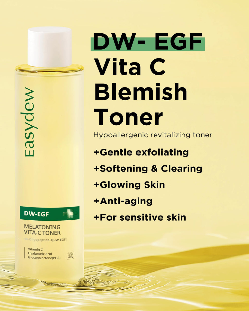 EASYDEW DW-EGF Peptide M Toner – Hypoallergenic Hydrating Exfoliating Toner with Glutathione, Vitamin C & PHA