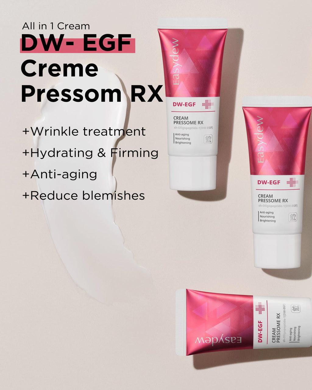 EASYDEW DW-EGF Pressome RX Cream – Korean Anti-Aging Moisturizer for Firmness & Elasticity (3 x 1.01 oz)