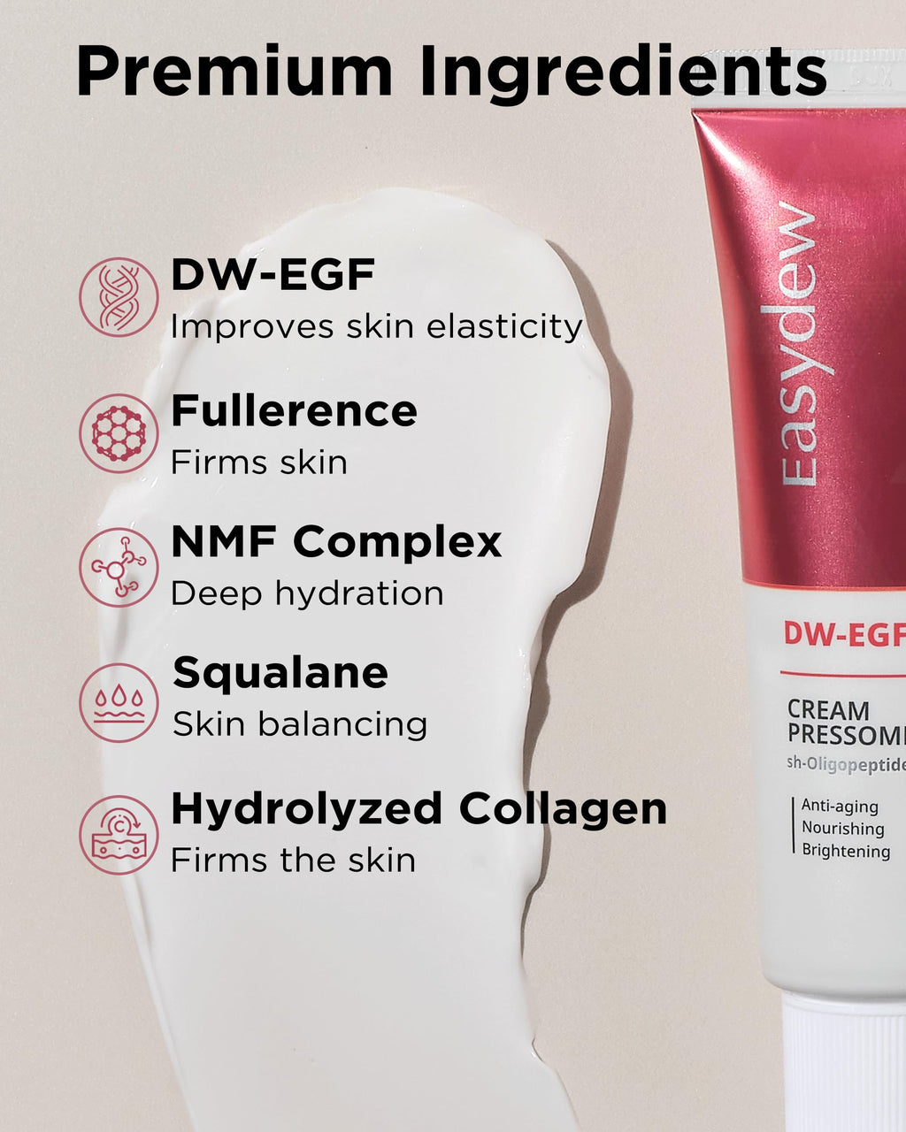 EASYDEW DW-EGF Pressome RX Cream – Korean Anti-Aging Moisturizer for Firmness & Elasticity (3 x 1.01 oz)