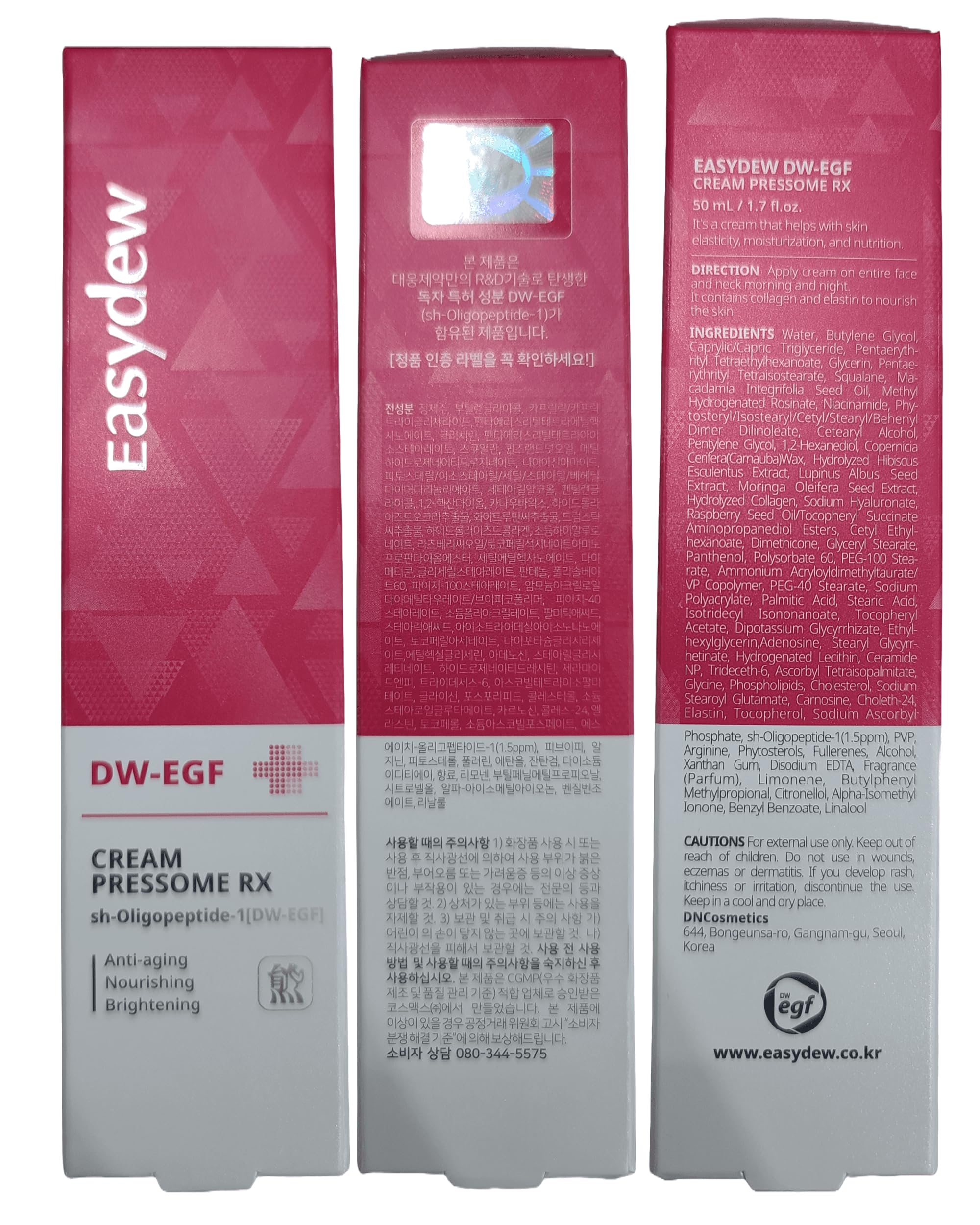 EASYDEW DW-EGF Pressome RX Cream – Korean Anti-Aging Moisturizer for Firmness & Elasticity (3 x 1.01 oz)