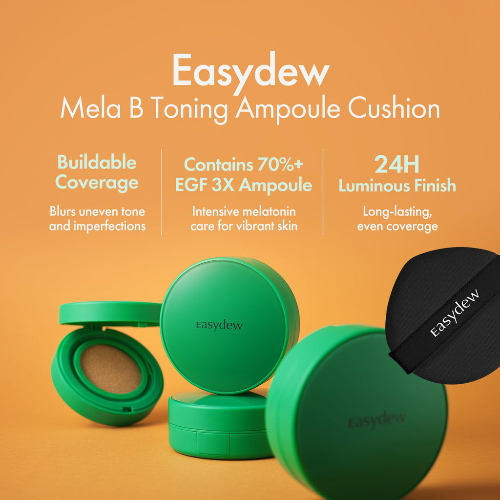 Easydew Mela B Toning Ampoule Cushion – 2-in-1 Skincare & Makeup (#33 Almond) 0.45 oz